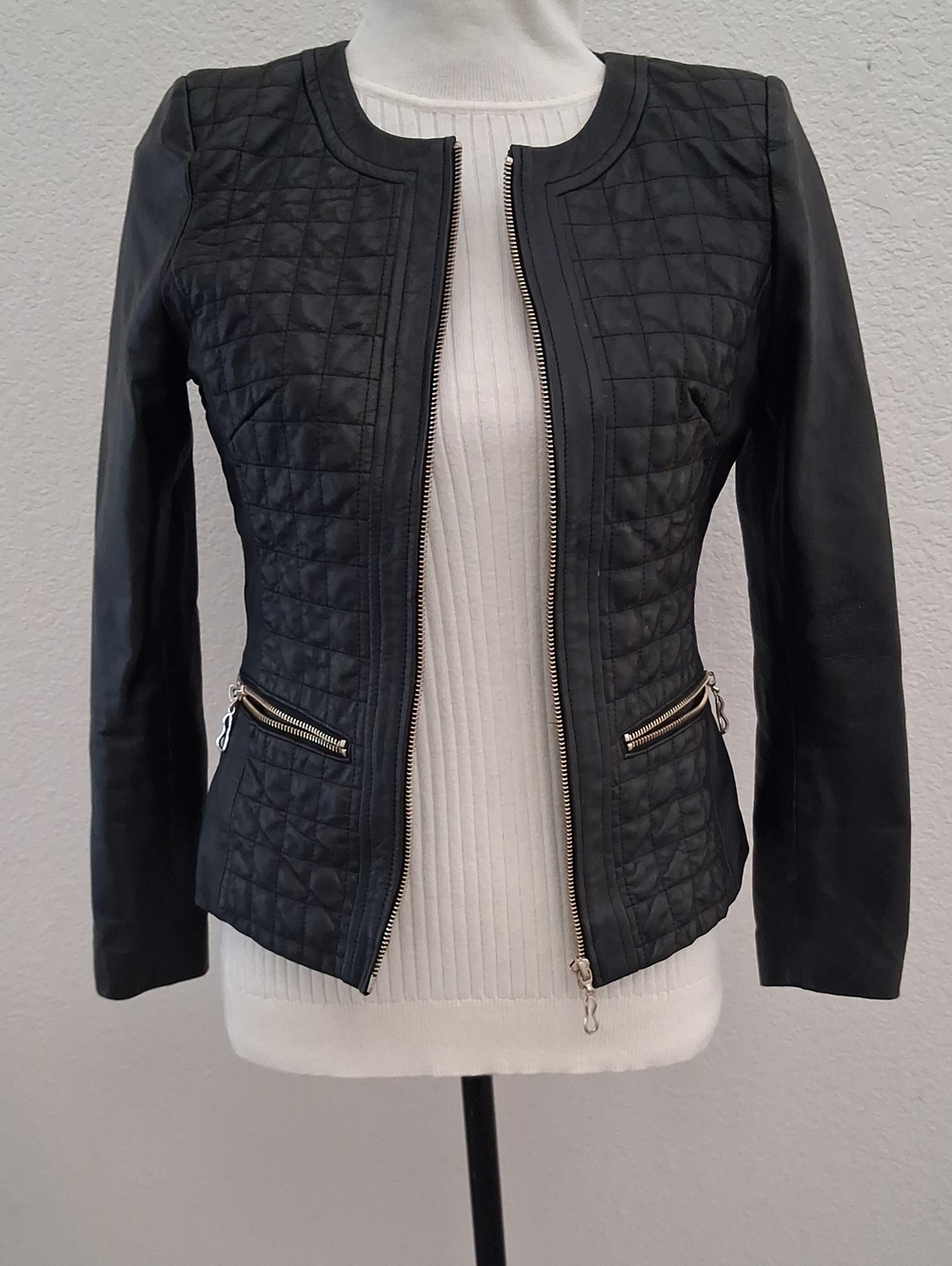Birryshop Women's Black 100% Sheep Leather Quilted Jacket. Sleek, Classy, (S)
